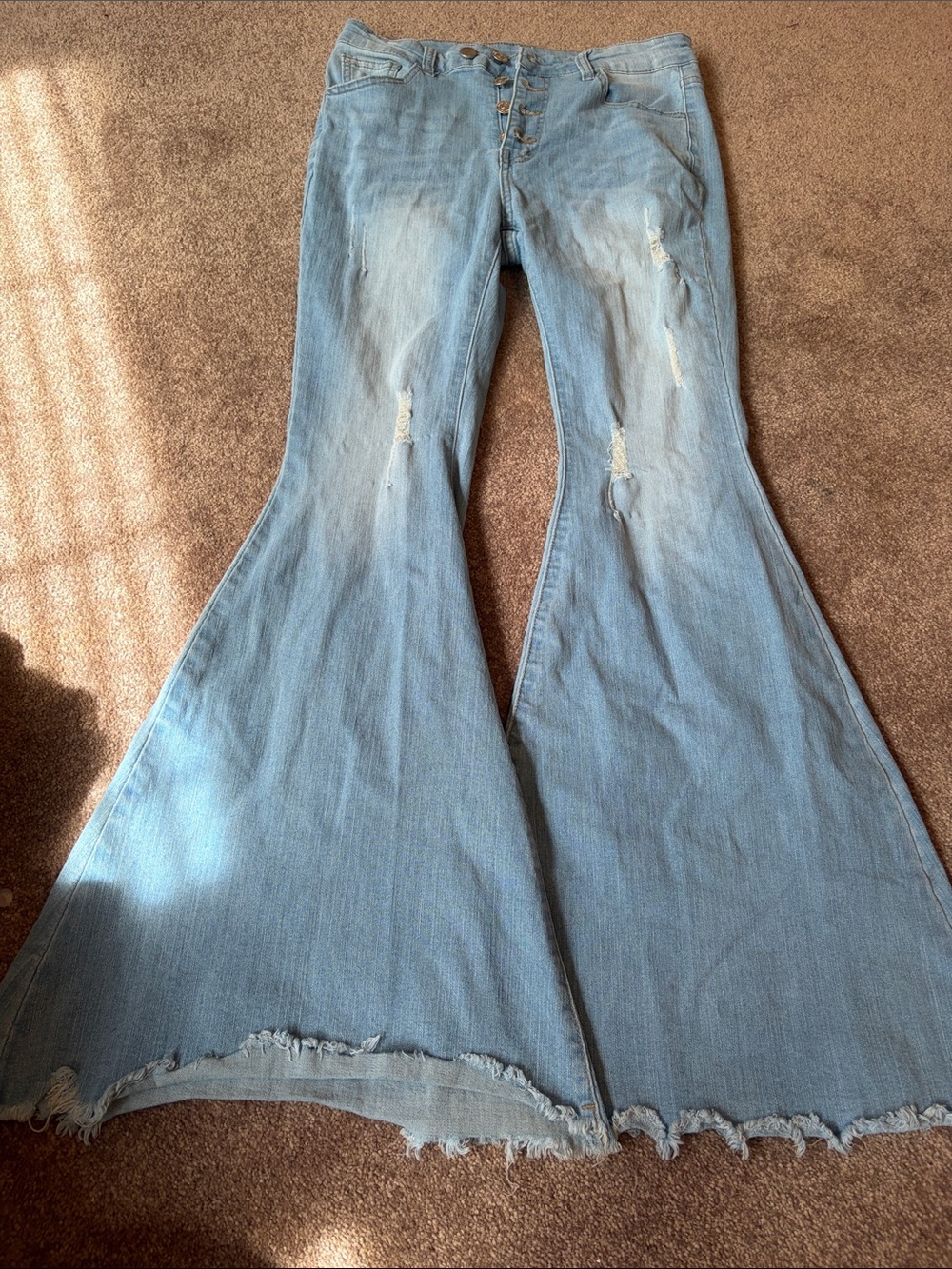 SHEIN Light Blue Distressed High-Waist Flare Jeans